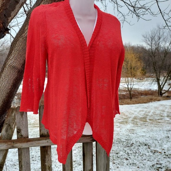 NWT EILEEN FISHER WOMAN 3X Melange Linen Grain Cascading Front Textured Cardigan - Picture 4 of 16